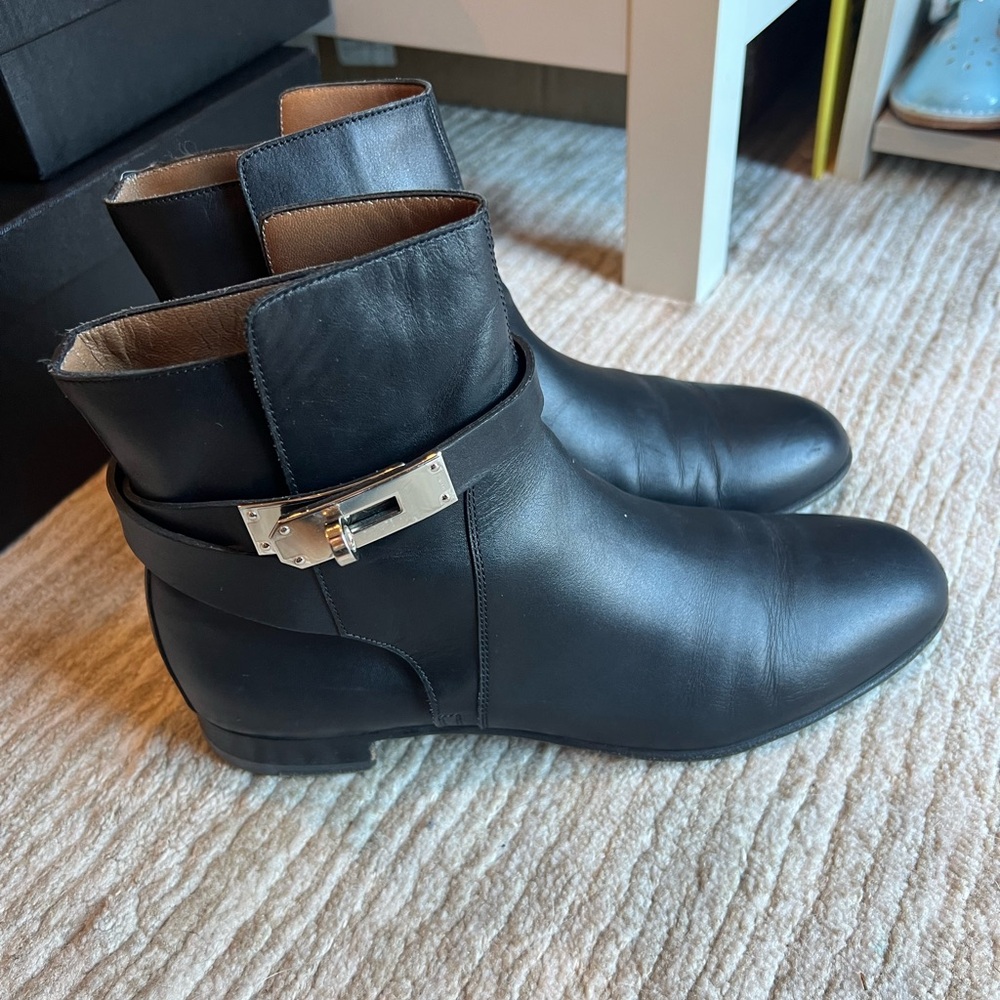 Hermes Black Leather Kelly boots